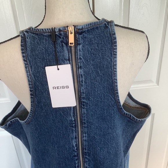 Reiss Indigo Wilder Patchwork Denim Maxi Dress US 14 Zip Back‎ A Line NWT - Picture 5 of 13